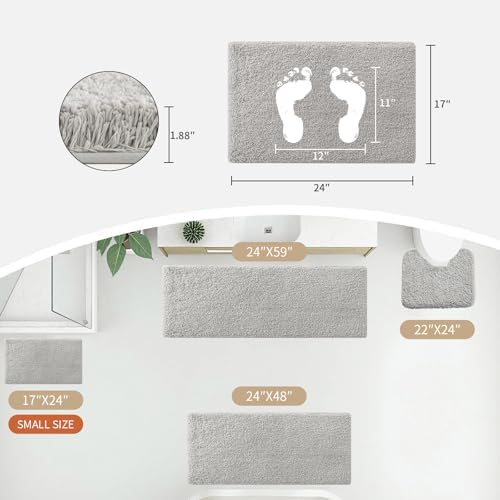 Disolla Grey Bathroom Rug 17x24 - Non-Slip Plush Small Bath Mat, Highly Absorbent & Ultra Soft Fluffy Floor Mat, Machine Washable for Shower and Tub