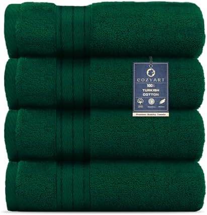 COZYART Luxury Hand Towels 4 PCS, Dark Green 100% Turkish Cotton 650 GSM
