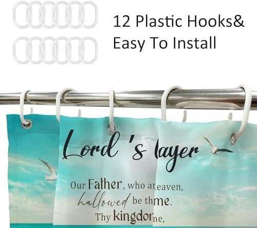 Ocean Bible Verse Coastal Beach Inspirational Bathroom Shower Curtain Set