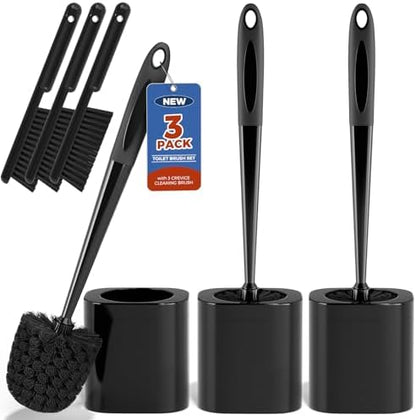 Holaloha Toilet Brush and Holder Set, Space Saving, 3 Pack, Black