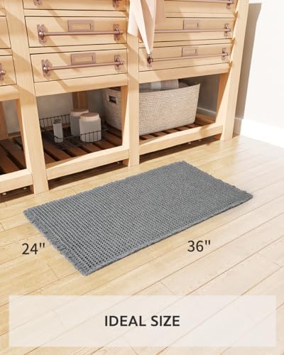 tchdio Waffle Bath Mat Rug, Super Absorbent Non Slip Bath Mats for Bathroom Mat Ultra Soft Bathmat Machine Washable Bathroom Rugs with Tassels, Bath Rugs Beside Tub, 24" x 36"