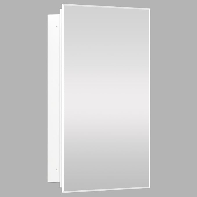 Medicine Cabinet with Beveled Mirror-22x30 inch Rectangular Beveled Frameless Mirror Cabinet, Waterproof Bathroom Storage Cabinet, Removable Shelves, Recessed or Surface Mount