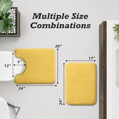 HUXMEYSON Bathroom Rugs Sets 2 Piece, Non-Slip & Quick Dry Bath Mat Set, Ultra Soft Velvet Bath Rugs for Bathroom, Toilet and Shower Floor, Yellow