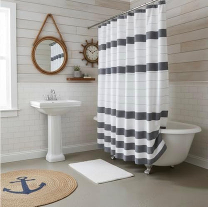 Serafina Home Nautical Striped Denim Blue & White Cotton Shower Curtain
