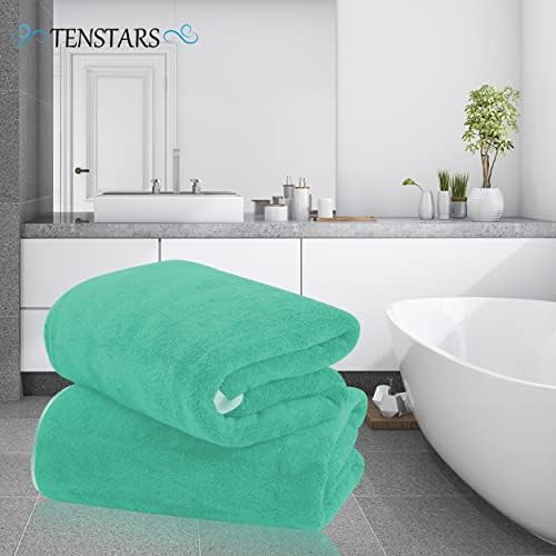 TENSTARS Silk Hemming Bath Towels for Bathroom Clearance - 27 x 55 inches - Light Thin Quick Drying - Soft Microfiber Absorbent Towel for Bath Fitness, Sports, Yoga, Travel, Gym - 2 Pack, Aqua Green