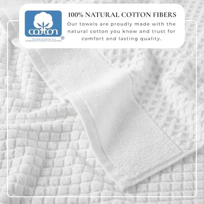 Great Bay Home Bath Towels - 100% Cotton 6 Piece Towel Set - Diamond Waffle Weave - Absorbent, Durable, Quick-Dry Towels for Bathroom (Optic White)