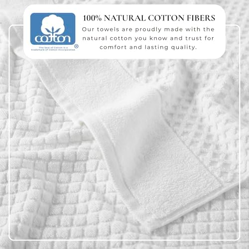 Great Bay Home Hand Towels - 100% Cotton 6 Pack 26x16 Hand Towel Set - Absorbent, Durable, Quick-Dry Towels for Bathroom (Optic White)