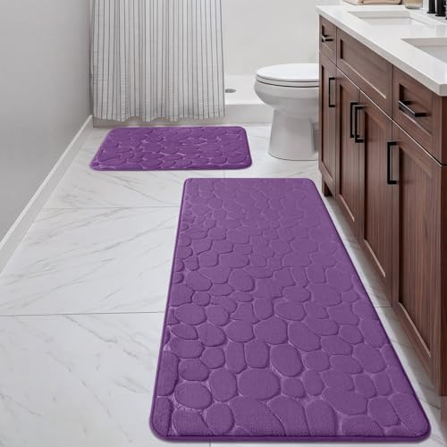 YIHOUSE Bathroom Rugs Mat Set, Memory Foam Bath Mat 2 Piece Purple