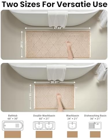 Furicher Waffle Bath Mat Set, Non Slip Bathroom Rugs 2 Piece, Brown & White