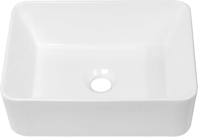 Lordear Vessel Sink Rectangular 16"x12" Rectangle Bathroom Sink | Pure White Porcelain Ceramic Vessel Sink, Rectangular Above Counter Sink Art Basin