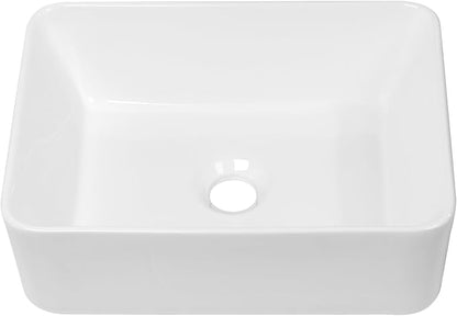 Lordear Vessel Sink Rectangular 16"x12" Rectangle Bathroom Sink | Pure White Porcelain Ceramic Vessel Sink, Rectangular Above Counter Sink Art Basin