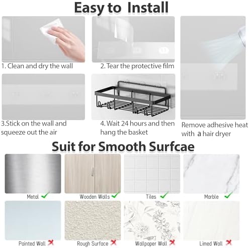 Liuoud 5 Pack Shower Caddy for Inside shower, Dark Grey Bathroom Storage