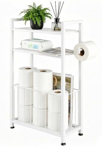 Freestanding Toilet Paper Holder with Storage for Small Bathrooms, White