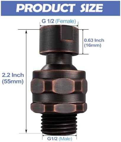 Shower Head Swivel Ball Adapter Brass Adjustable Shower Arm Connector Universal Showering Component Shower Arm Extension- Oil-Rubbed Bronze