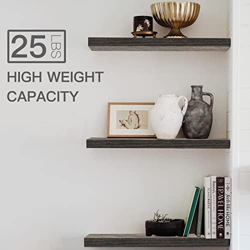 QEEIG Floating Shelves for Wall 23.6" Long - Wall Mounted Shelf Bathroom Kitchen Living Room Bedroom Farmhouse Home Decor Display Bookshelf Large 23.6 x 9.3 inch Set of 2, Grey (008-60GY)