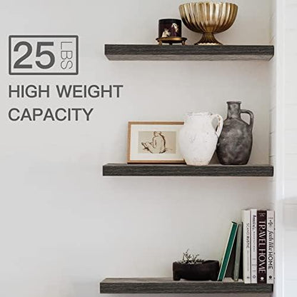 QEEIG Floating Shelves for Wall 23.6" Long - Wall Mounted Shelf Bathroom Kitchen Living Room Bedroom Farmhouse Home Decor Display Bookshelf Large 23.6 x 9.3 inch Set of 2, Grey (008-60GY)
