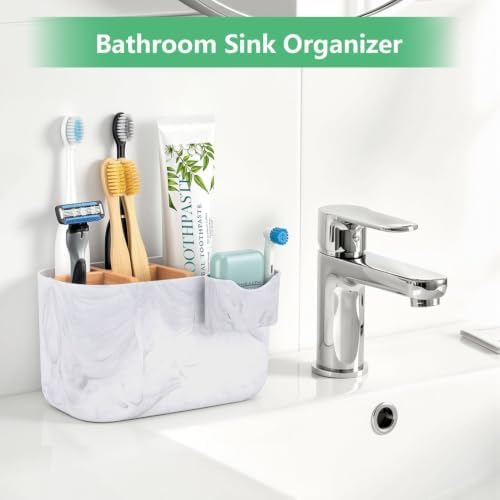 GFWARE Marble Toothbrush Holder, Bathroom Storage Organizer with Small Box