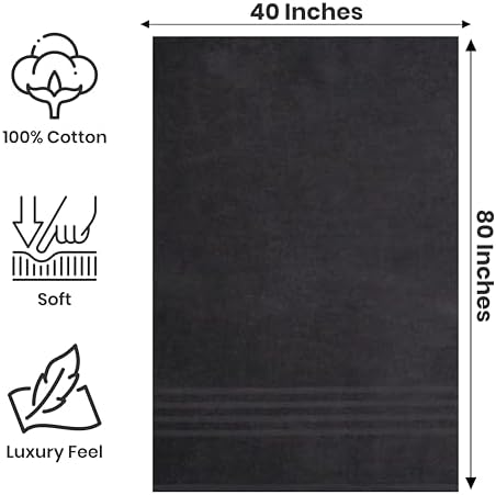 Pack of 2 Jumbo Bath Sheet 40 x 80 Inches, Extra Large Lightweight & Quick Dry Bath Towel, Super Soft & Highly Absorbent – 100% Cotton, Perfect to Wrap Yourself in – Charcoal Grey