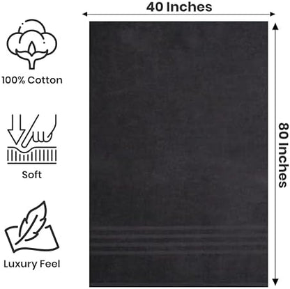 Pack of 2 Jumbo Bath Sheet 40 x 80 Inches, Extra Large Lightweight & Quick Dry Bath Towel, Super Soft & Highly Absorbent – 100% Cotton, Perfect to Wrap Yourself in – Charcoal Grey