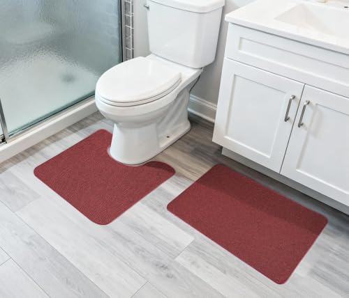 Bosap Bath Mat Set 2 Pieces,Ultra Thin Bathroom Rugs,Rubber Toilet Rugs
