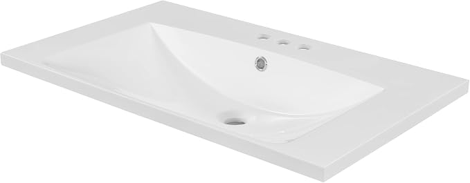 30" Ceramic Bathroom Sink, Vanity Top Only, Vessel Single-sink with Overflow and 3 Holes, Rectanglar