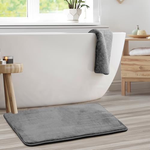 Clara Clark Bathroom Rugs, Velvet Memory Foam Bath Mat, Non-Slip Bath Rugs, Machine Wash, Dries Quickly, Ultra Soft Plush Bath Mats for Bathroom, 20 x 32, Grey