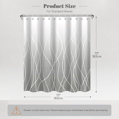 Striped Shower Curtain for Bathroom, Ombre Light Grey, 72"W x 72"L