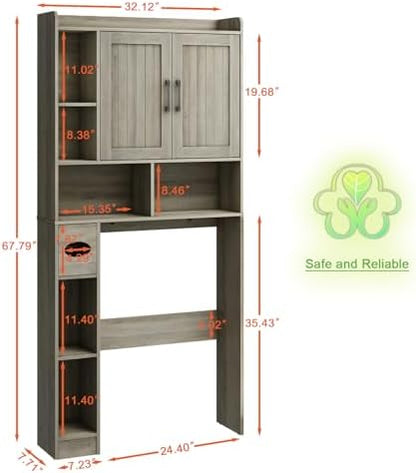 Vabches Farmhouse Over The Toilet Storage Cabinet with Barn Door, Gray Oak