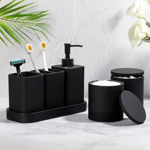 YMXYJM Bathroom Accessories Set, 6 Piece Soap Dispenser Set - Matte Black