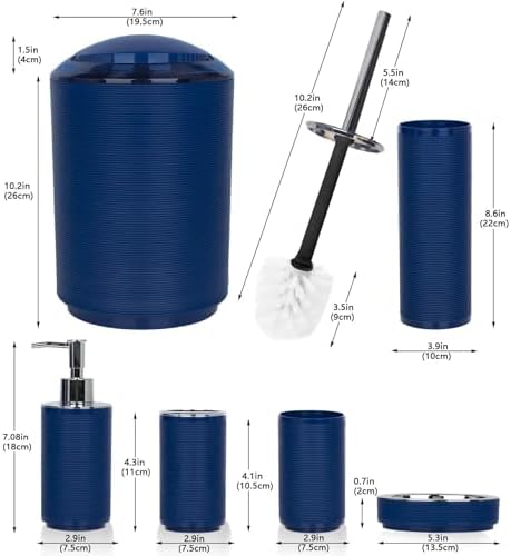 CERBIOR Bathroom Accessories Set 6 Piece Spiral Pattern Bath Ensemble,Blue