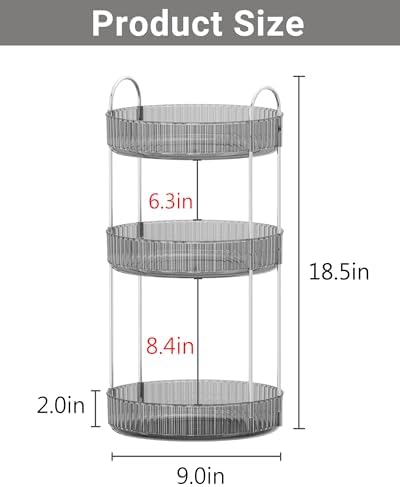 Asayuee 360 Rotating Makeup Organizer,3 Tier Large Capacity Make Up Organizers and Storage,Makeup Organizer for Bathroom,Cosmetic Perfume Stand Organizer(Grey-3 Tier)