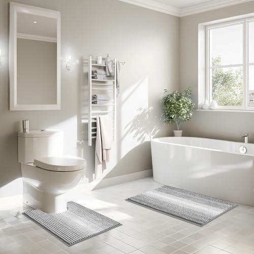 BSICPRO Bathroom Rugs Sets 2 Piece, 32"x20" + U-Shaped 24"x20", Gray