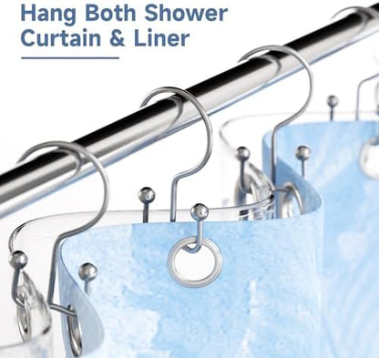 Titanker Shower Curtain Hooks Rings, Rust Resistant Metal Minimalist Simple Double Glide Shower Hooks Rings for Bathroom Shower Rods Curtains, Set of 12 Hooks - Chrome