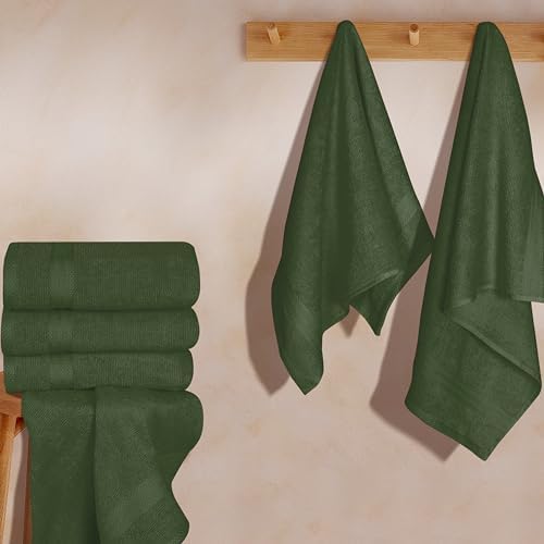 GLAMBURG Ultra Soft 6-Piece Hand Towel Set 16x28-100% Ringspun Cotton - Durable & Highly Absorbent Hand Towels - Ideal for use in Bathroom, Kitchen, Gym, Spa & General Cleaning - Olive Green
