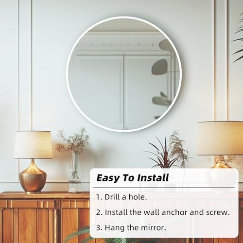 White Round Mirror 20 inch, Circle Mirror, Matte White Metal Frame