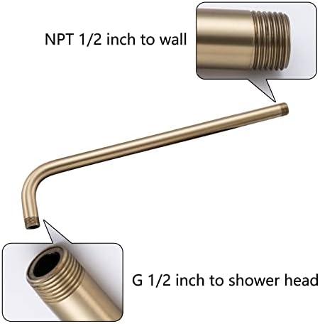 16 Inch Shower Arm Wall Mounted, SWHYGER L Shape Stainless Steel Rainfall Showerhead Extension Replacement Pipe Arm with Flange, Brushed Gold,SW-91018-16BG.