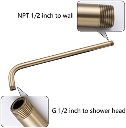16 Inch Shower Arm Wall Mounted, SWHYGER L Shape Stainless Steel Rainfall Showerhead Extension Replacement Pipe Arm with Flange, Brushed Gold,SW-91018-16BG.