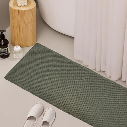 ZALL Waffle Bath Mat,Super Absorbent Non Slip Long Bathroom Runner Rug,Dark Green 24X72inch,Machine Washable Ultra Soft Floor Mats