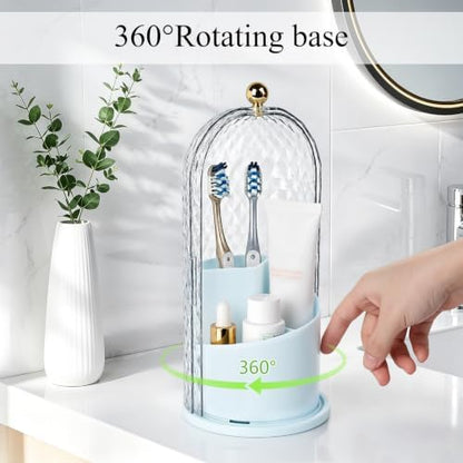 Toothbrush Holder with Cover for Bathroom Countertop, Organizer, Blue