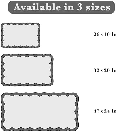 Ohocut Luxury Microfiber Bathroom Rugs, White Bath Rug with Black Grey Scalloped Piping Cute Aesthetic Preppy Bath Mat for Bathroom, Tub, Floor Carpet, Sink, Shower, Anti Slip, Absorbent, 26x16