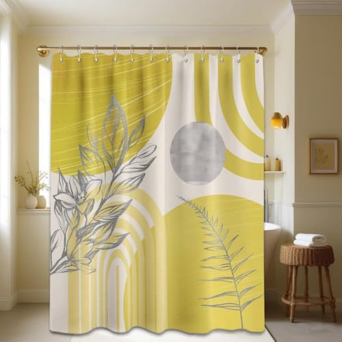 Mustard Yellow Extra Long Shower Curtain, Tall 72X78 in, Mid Century