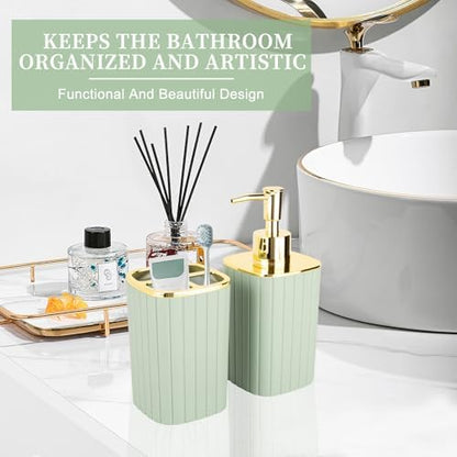 RRM Bathroom Soap Dispenser and Toothbrush Holder Set, Sage Green