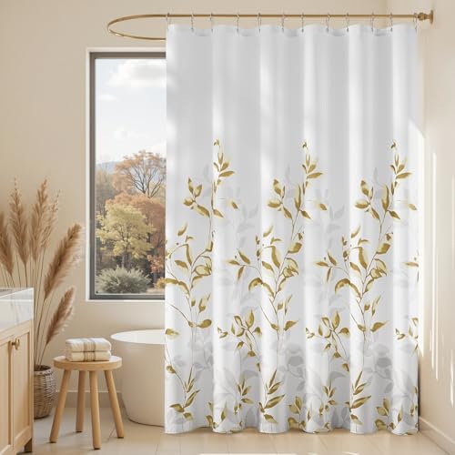 HOMEIDEAS Gold Botanical Shower Curtain 72×78 Inches