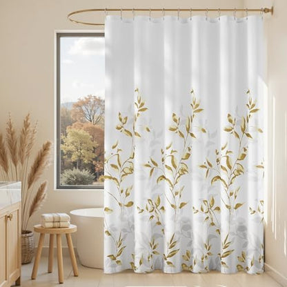 HOMEIDEAS Gold Botanical Shower Curtain 72×78 Inches