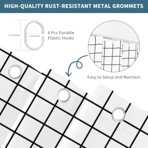 Modern Black and White Grid Shower Curtain, 36" W x 72" L