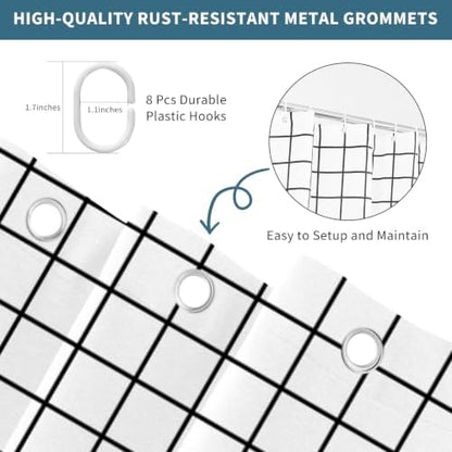 Modern Black and White Grid Shower Curtain, 36" W x 72" L