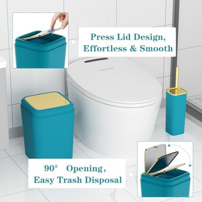 XLHOMO Bathroom Accessories Set - 25PC Bathroom Set with Shower Curtain and Rugs, Teal Blue Bathroom Set, Bathroom Accessory Set with Press-on Lid Trash Can, Soap Dispenser and Qtip Holders
