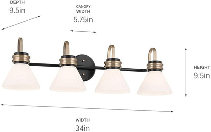 Kichler Farum 34" 4-Light Vanity Light with Opal Glass in Black, for Single or Double Vanity, Over a Mirror, Powder Room, Bathroom, (34" W x 9.5" H), 55156BK