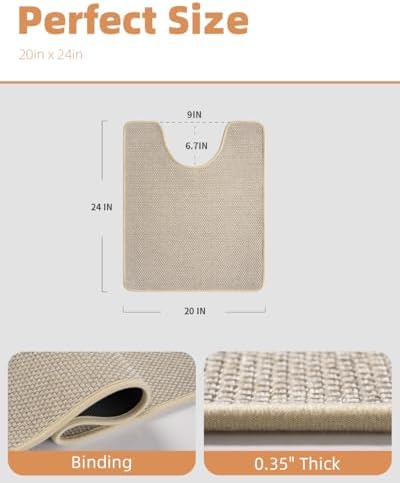 PADOOR Braided Toilet Rugs U Shaped, Non Slip Toilet Mats for Bathroom Floor Machine Washable Super Absorbent Contour Bath Rugs for Toilet Mat Quick Dry U Shaped Toilet Rug, 20''x24'' Light Beige