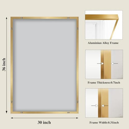 Koonmi Gold Mirrors for Wall, 30x36 Inch Bathroom Mirror, Rectangular Wall Mirror for Living Room Bedroom Bathroom, Hangs Horizontally or Vertically